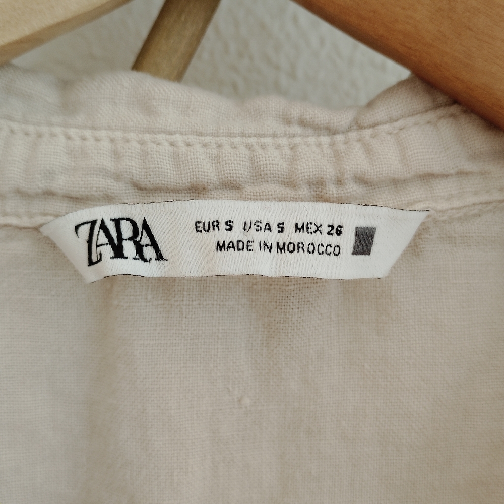 Zara Linen Button Front Cropped Shirt / Size Small - Picture 9 of 10